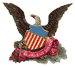 An Eagle with red, white and blue banner
